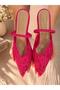 Cansy Fuchsia Lace 5 cm Elastic Heel Shoes - 4