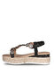 Ewoll 7022 Black Women's Sandals with Stone-Embellished Wedge Sole - 4