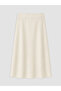 Lcwaikiki Curve Beige Plus Size Flared Skirt with Zipper at Waist in Linen Blend - 3