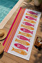 White Pink Orange Striped Fish Patterned 70X150 Beach Towel - Digital Printed Bath Towel - 3