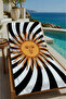 Black and White Ray Sun Face Patterned 70X150 Beach Towel - Cotton Bath Towel