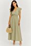 Women's Khaki Double-Breasted Collar Gipeli Waist Ruffle Sleeve Long Dress