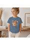 Children's Capybara with Star Pattern Printed T-Shirt 100% Cotton Single Jersey Fabric - Blue - 2