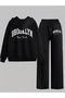 Unisex Men's Women's Brooklyn New York Back Printed Oversize 3 Thread Hooded Baggy Bottom Tracksuit Set - 2