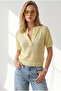 Women's Yellow Buttoned Mercerized Blouse Blz-19003445 - 5