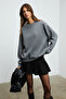 Karius Women's Organic Cotton Fleece Inside O Oversized Round Neck Gray Sweatshirt - 4