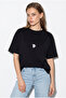 Women's Black 100% Cotton Oversize Crew Neck Side Slit Basic T-Shirt 60382625