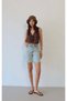 Women's Green Tint Jean Shorts High Waist Side Cutout Detail Tasseled Light Blue - 3