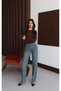 Women's Green Tint High Waist Straight Fit Green Toned 5 Pocket Straight Leg Jean Trousers - 3