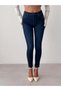 Women's Dark Blue Skinny Cut Narrow Leg Navy Blue Denim Jean Trousers High Waist - 3