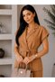 Women's Linen Double-Breasted Vest Striped Suit with Belted Waist and Elastic Pants - 2