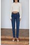 Women's Dark Blue High Waist Classic Cut Narrow Leg Dark Blue Denim Jean Trousers