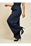Plus Size Blue Tie-Up Detail Ribbed Wide Leg Trousers - 4