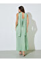 Green Solid Ruched Sleeveless Maxi Dress with Scarf - 5