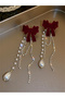 Red Bow Tassel Dangle Earrings - 4