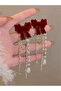 Red Bow Tassel Dangle Earrings - 3
