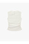 Embroidered Patterned Slim Fit Sleeveless Crew Neck Buttoned Draped Blouse - 3