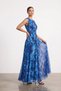 Women's Crew Neck Draped A-Line Lycra Tulle Long Evening Dress - 3