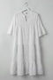 White High Neck Flounce Sleeve Buttoned Skirt Ruffled Casual Scalloped Woven Dress 115 58 - 2