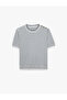 Buttoned Crew Neck Short Sleeve Striped Knitwear T-Shirt - 5