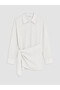 Özmarka New Season Ecru Striped Women's Shirt Tunic with Tie Detail - 5