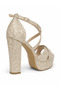 Gold Patterned Crossed High Platform Heeled Evening Dress Shoes - 3