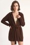 Women's Hooded Shawl Collar Belted Brown Cardigan - 6