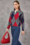 Women's Polo Collar Patterned Knitwear Anthracite Navy Blue Sweater - 3