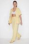 Women's Modal Fabric High Collar Stoppered Wide Leg Yellow Trousers Set - 3