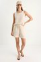 Women's Thick Strap Blouse with Elastic Waist and Pocket Detail Shorts Muslin Beige Set - 5
