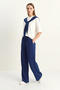 Women's Shawl Detailed Basic Elastic Waist Loose Trousers Bottom Top Modal Navy Blue White Set - 6