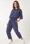 Women's Boat Neck Half Sleeve Blouse Elastic Waist Baggy Indigo Trousers Bottom Top Set - 6