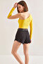 Women's Long One-Shoulder Crop Yellow Blouse - 6