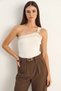 Women's One-Shoulder Knitted Detailed Stretchy Knitwear Beige Blouse - 5