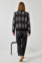 Women's Crew Neck Argyle Patterned Black Anthracite Sweater - 3