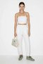 Women's Elastic Waist Carrot Cut Linen White Trousers with Pocket Detail - 4