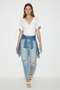 Women's Body-Fitting Gathered Drape Detailed V-Neck Bat Sleeve White Blouse - 3