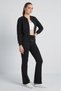 Women's Bat Sleeve Crop Cardigan Spanish Pants Modal Black Bottom Top Set - 2