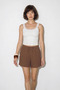 Women's Elastic Waist Pocket Detailed Muslin Cotton Bermuda Bitter Brown Shorts - 3