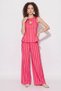 Women's Striped Sleeveless Blouse with Elastic Waist and Pocket Detail, Wide-Leg Pink Trousers Set - 5