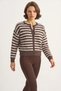 Women's Striped Hair Knit Basic Knitwear Brown Ecru Cardigan - 3