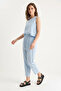 Women's Thick Strap Blouse Elastic Waist Pants Modal Baby Blue Set - 6