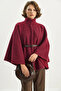 Women's Belted Cashmere Araboy Poncho Claret Red - 3