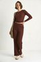 Women's Side-Tie Crop Top and Elastic Waist High-Waisted Trousers Wrinkled Brown Suit - 4