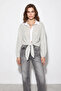 Women's Striped Oversized White Green Shirt with Tie Detail