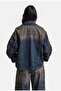 Women's Dark Denim Jacket 4W6-32 Oversize Embroidery Detailed Design Denim Jacket - 4