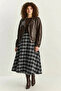 Women's Plaid Patterned Pocket Detailed A-Line Long Navy Blue and White Skirt - 4