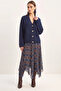 Women's Plaid Patterned Crinkle Effect Lined Midi Chiffon Navy Blue Skirt - 5