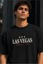 Unisex Black Oversize T-Shirt Short Sleeve Summer Combed Cotton Summer T-Shirt Minimal Las Vegas Cream Red Printed Black Oversize T-Shirt - 2