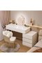 CityRiya-Long Bedroom Dresser Table, Dressing Table, 100cm Makeup Table with 5 Drawers and Shelf, Vanity Table, Modern Vanity Desk, White Bedroom Bedside Table for Girls Women - 2